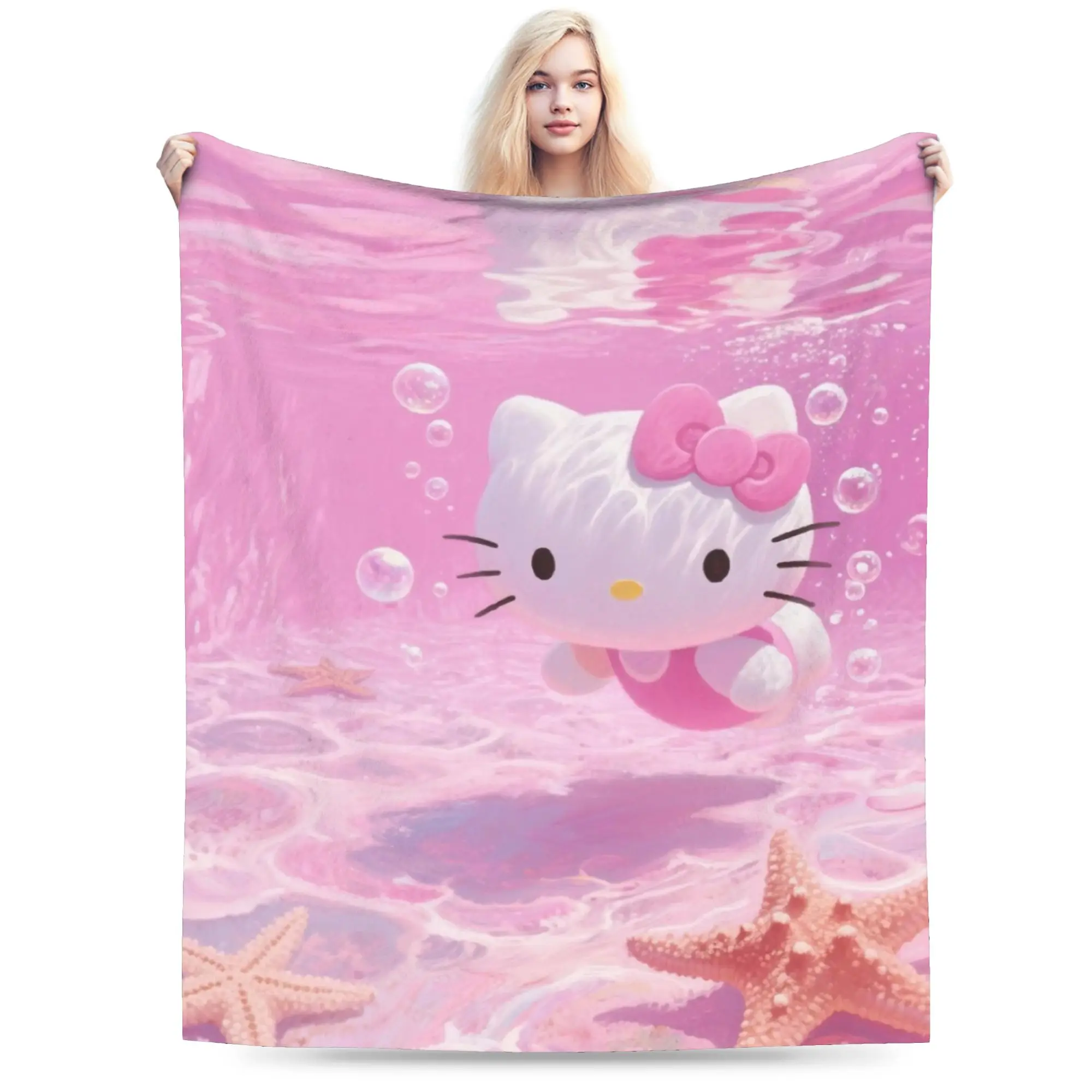 

Hello Kitty Cartoon Blanket Velvet Spring/Autumn Portable Soft Throw Blankets for Sofa Travel Rug Piece