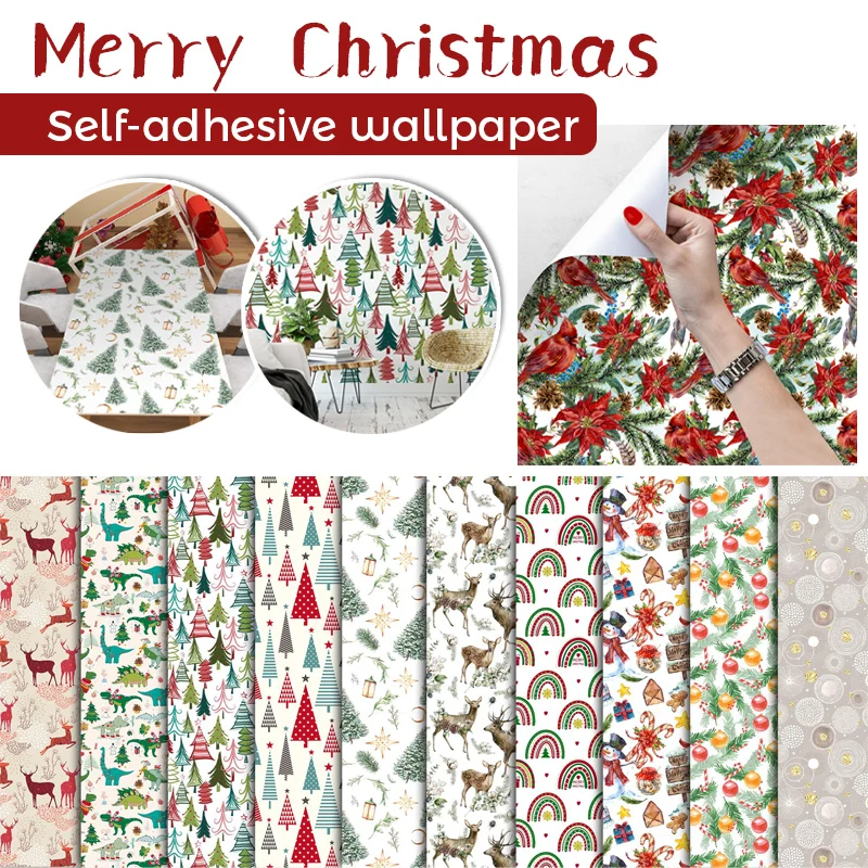 

Christmas Tree Self Adhesive Wallpaper Waterproof PVC Winter Christmas Snowflakes Deer Wall Stickers Xmas Party Home Decor