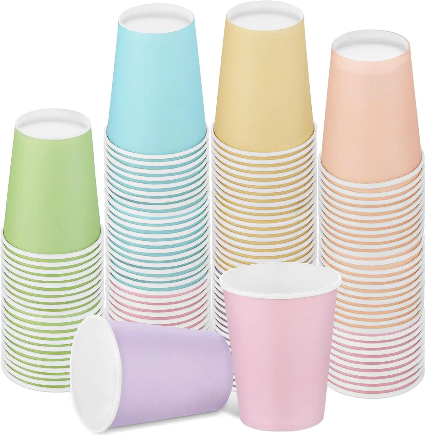 

120 Pieces 9 Ounce Disposable Paper Cups Pastel Rainbow Party Cups Drinking Cups for Party, DIY and Holiday, 6 Colors