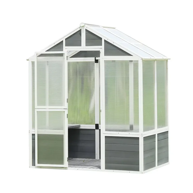 76x48x86 Walk-in Outdoor Plant Gardening Greenhouse Wooden Greenhouse Polycarbonate Front Entry Door for Patio Backyard
