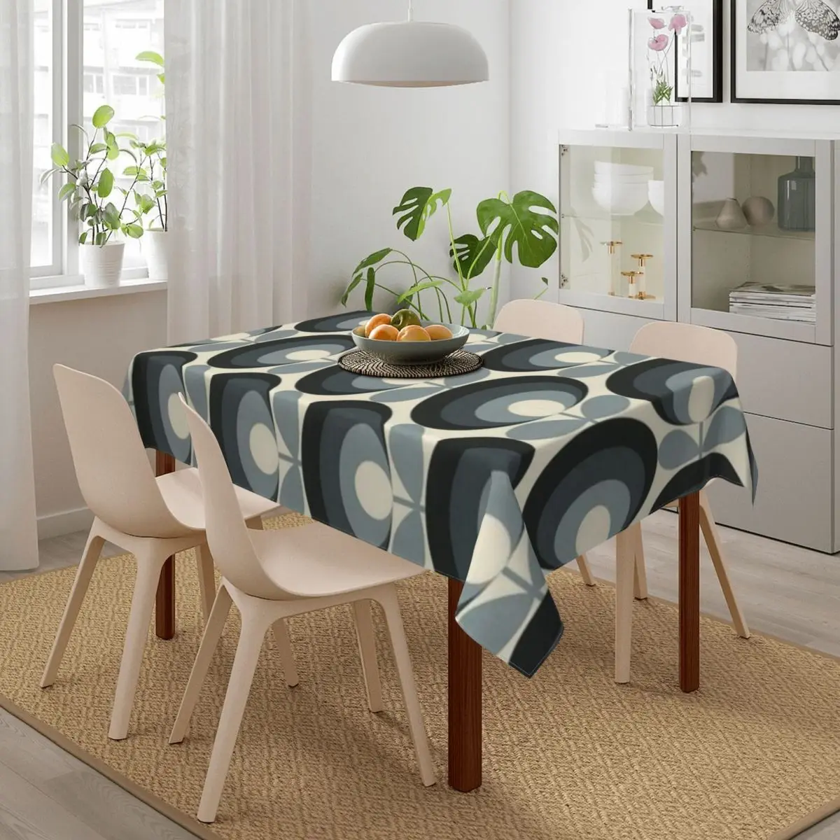 Waterproof Orla Kiely Fabric Floral Tablecloth Backed Elastic Edge Table Covers Mid Century Modern Scandinavian Table Cloth