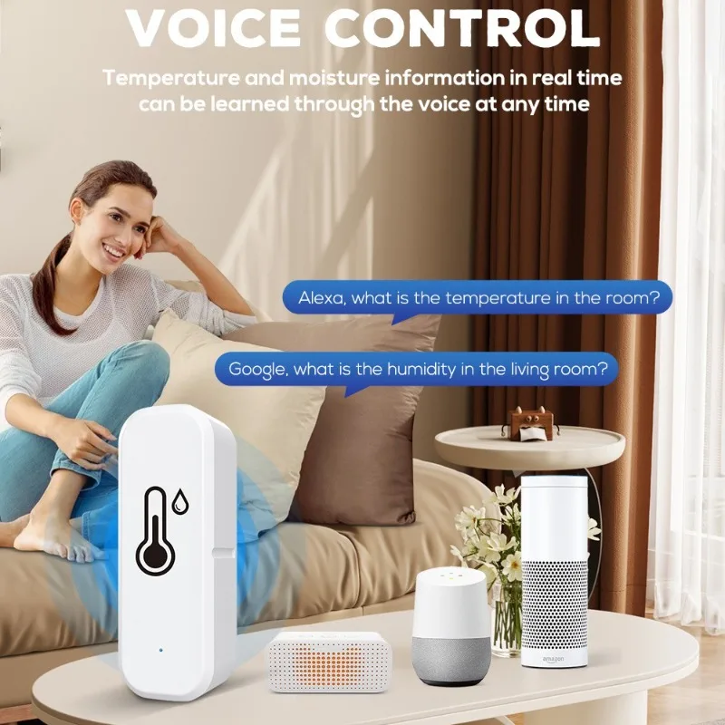 Tuya สมาร์ท WiFi เซ็นเซอร์อุณหภูมิและความชื้นเครื่องวัดอุณหภูมิในร่มการตรวจสอบความชื้นทํางานร่วมกับ Alexa Google Home