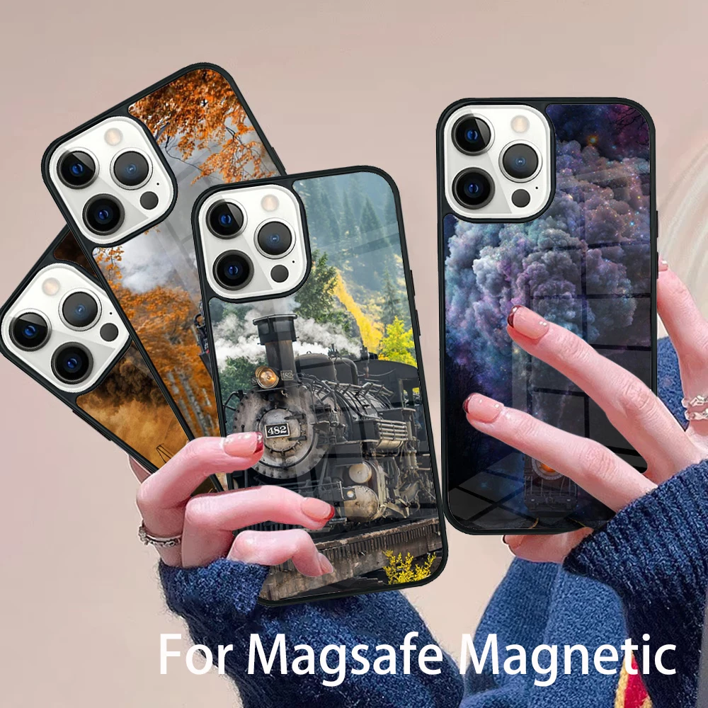 

Vintage Steam Train Railway Phone Case Magesafe Magnetic Wireless Charge Cover For IPhone 16 11 12 13 14 15 Pro Max Plus Mini