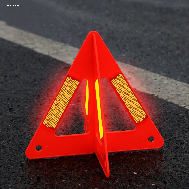 Portable Car Auto Reflective Traffic Warning Sign Triangle Foldable Solid Standing Tripod Road Emergency Standby Car Accessories