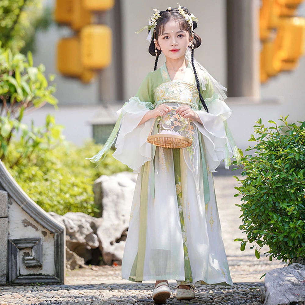 Chinese Hanfu Dress Girls New Year Costume Embroidered Ancient Hanfu Dress Children Halloween Carnival Fairy Cosplay Costume