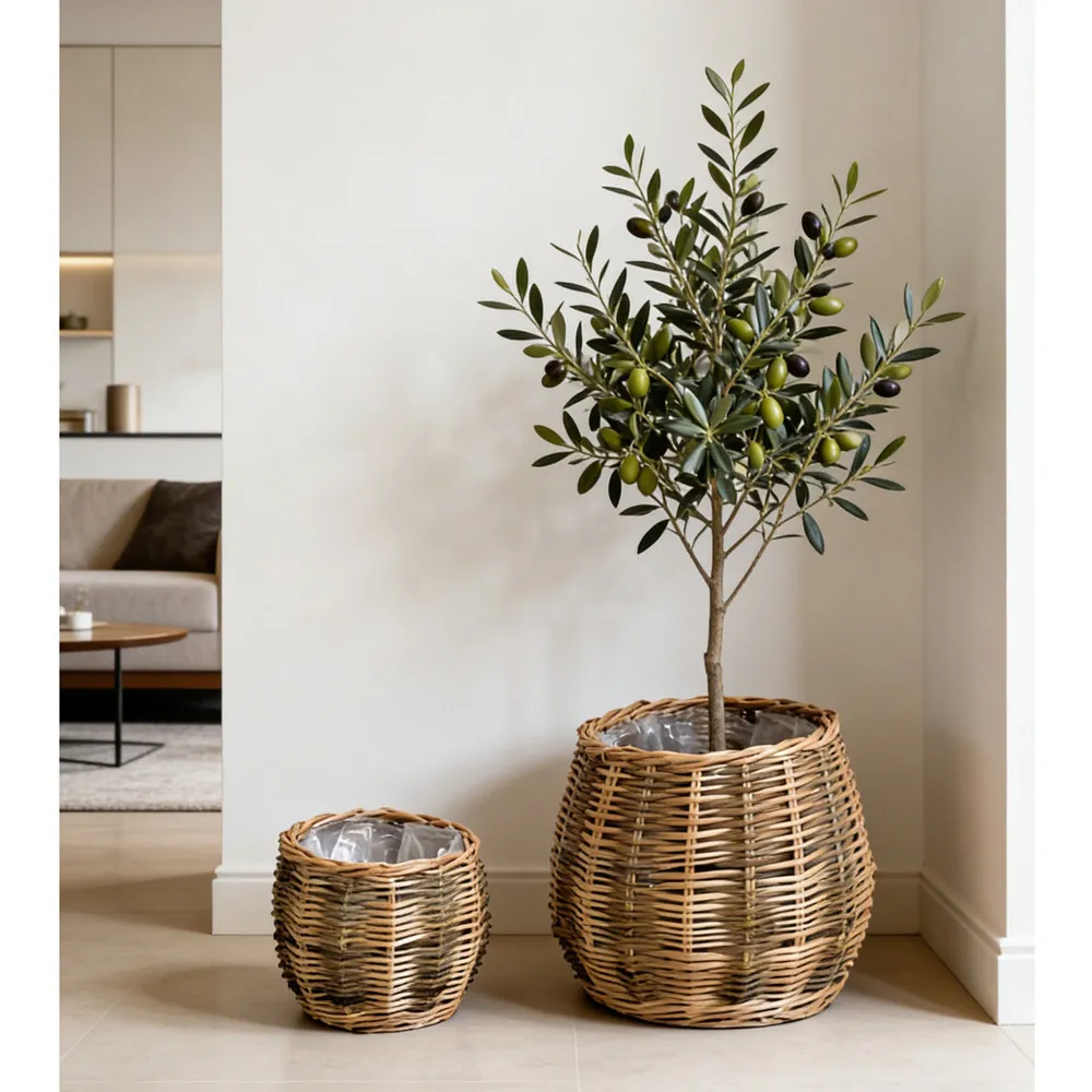 Cross-border Nordic rattan storage basket, hand-woven storage basket with lid, planting basket