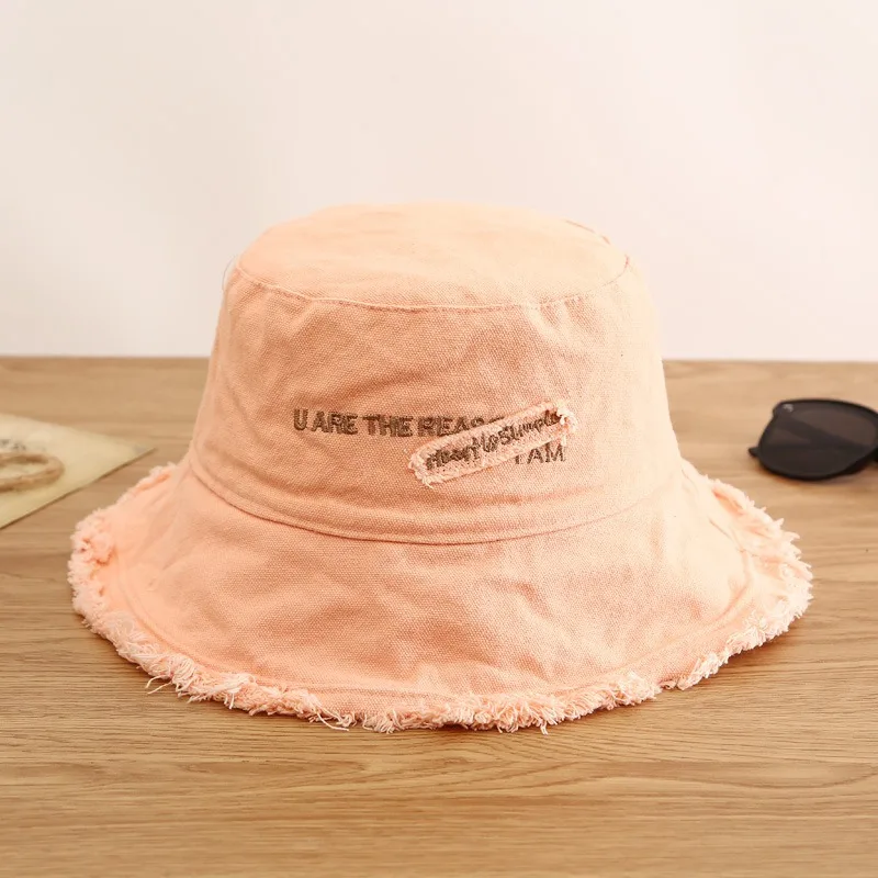 Female Fisherman\'s Hat Canvas Sunshade Letter Patch Tassel Caps for Women Fashion Solid Color Hat for Vacation