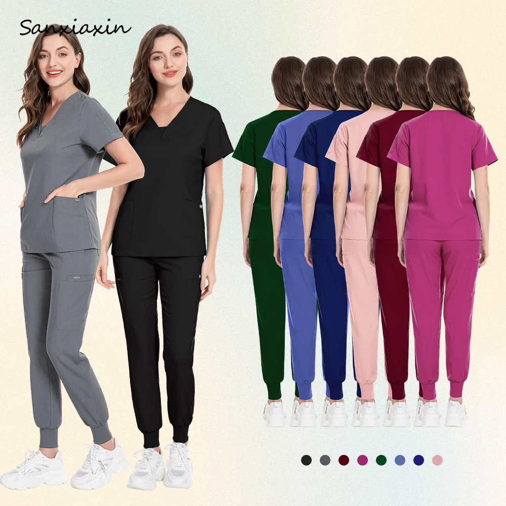 Vêtements de travail pour établissements de toilettage pour animaux de compagnie, uniformes d'infirmière, blouses à manches courtes + pantalon de jogging, col en v, accessoires médicaux, vente en gros