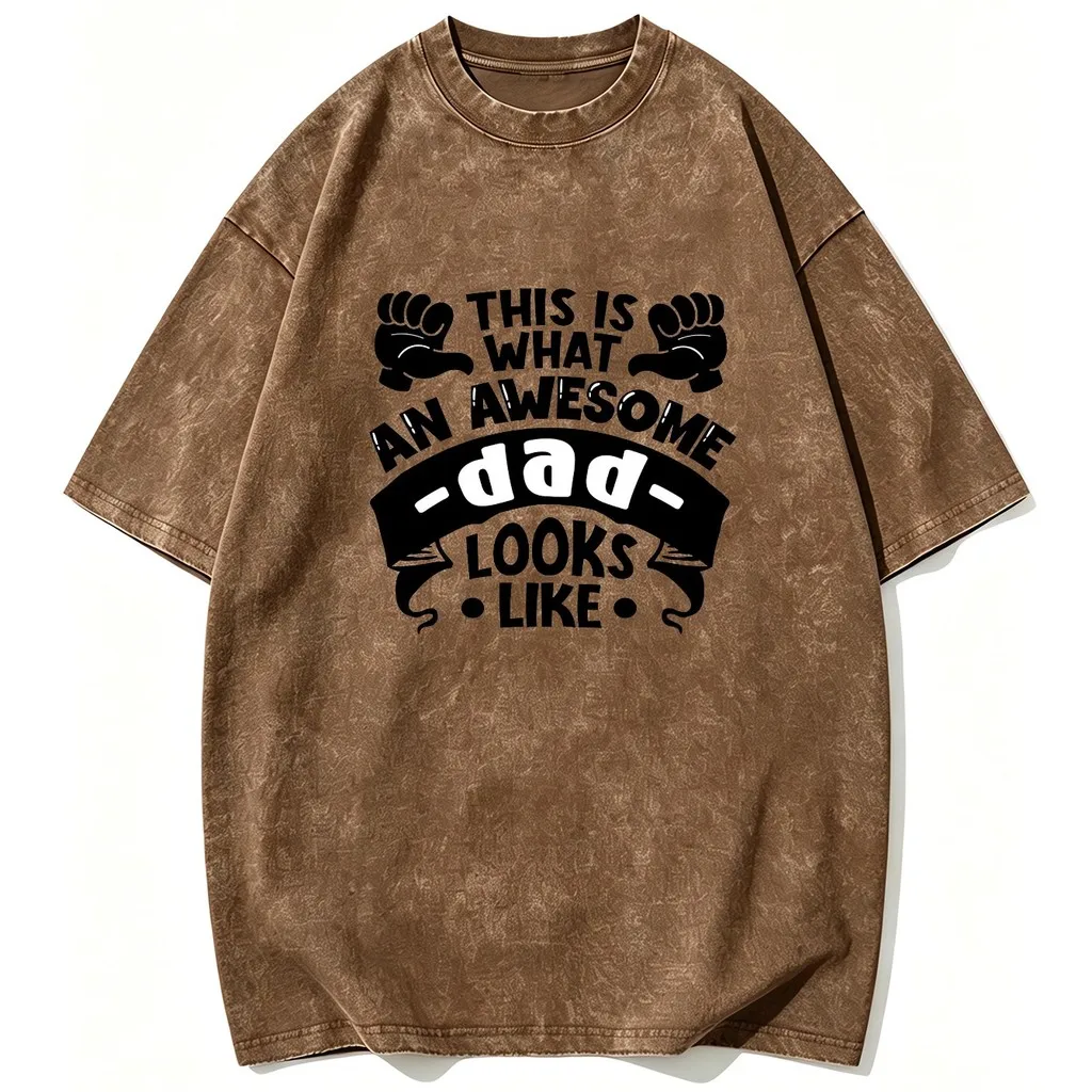 CLOOCL This Is What An Awesome Dad Looks Like Printed T-shirt Premium Heavyweight Retro Washed Tees