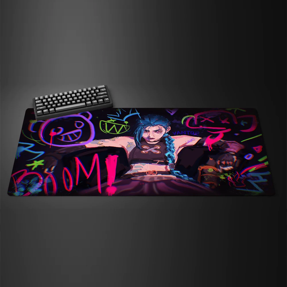 High Quality League of Legends Jinx Gaming Mousepad Large Laptop Gamer Keyboard Desk Pad Anime Anti-Slip Rubber Carpet Table Mat