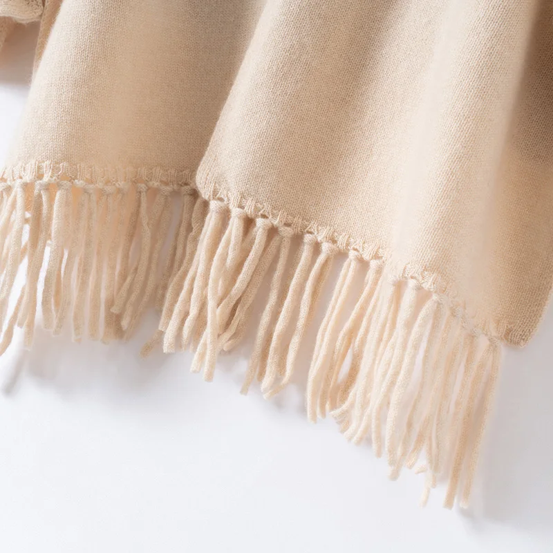 Women Quality Cashmere Fringed Shawl Women's Autumn Clothes Solid Color Long Sleeve Loose Shawl Knitted Fashion Cashmere Shawl