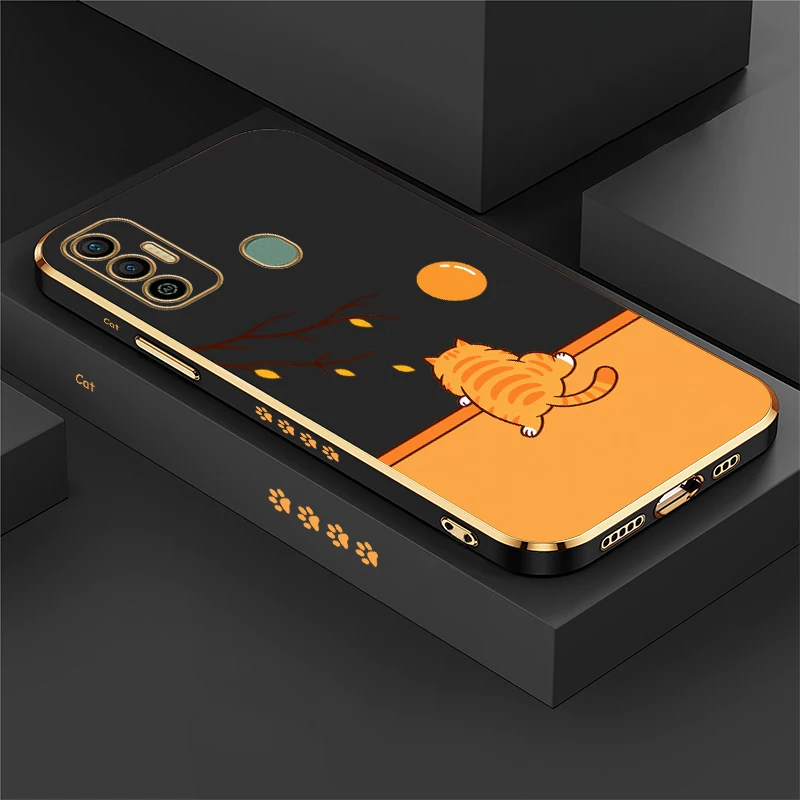 Cute Three Cats Pattern Phone Case For Tecno Spark 20 Pro 8C 7 Pro 7T 6 Go 1 5Air Lens Protect Plating Silicone Soft Covers Capa