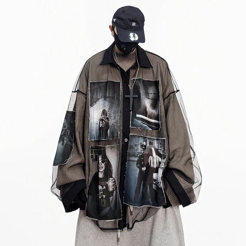 LUZHEN 2026 Autumn Patchwork Printed Pattern Gauze Double Layer Loose Shirt Coat Men's Fashion Hip -hop Style Male Jacket JY9023