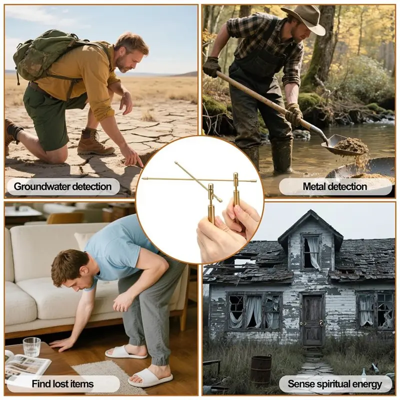 ABSU Flexible Divining Rods Copper Dowsing Rod, Rotation Tool 2 Pieces Solid Copper And Brass Dowsing Rods With Gift Box