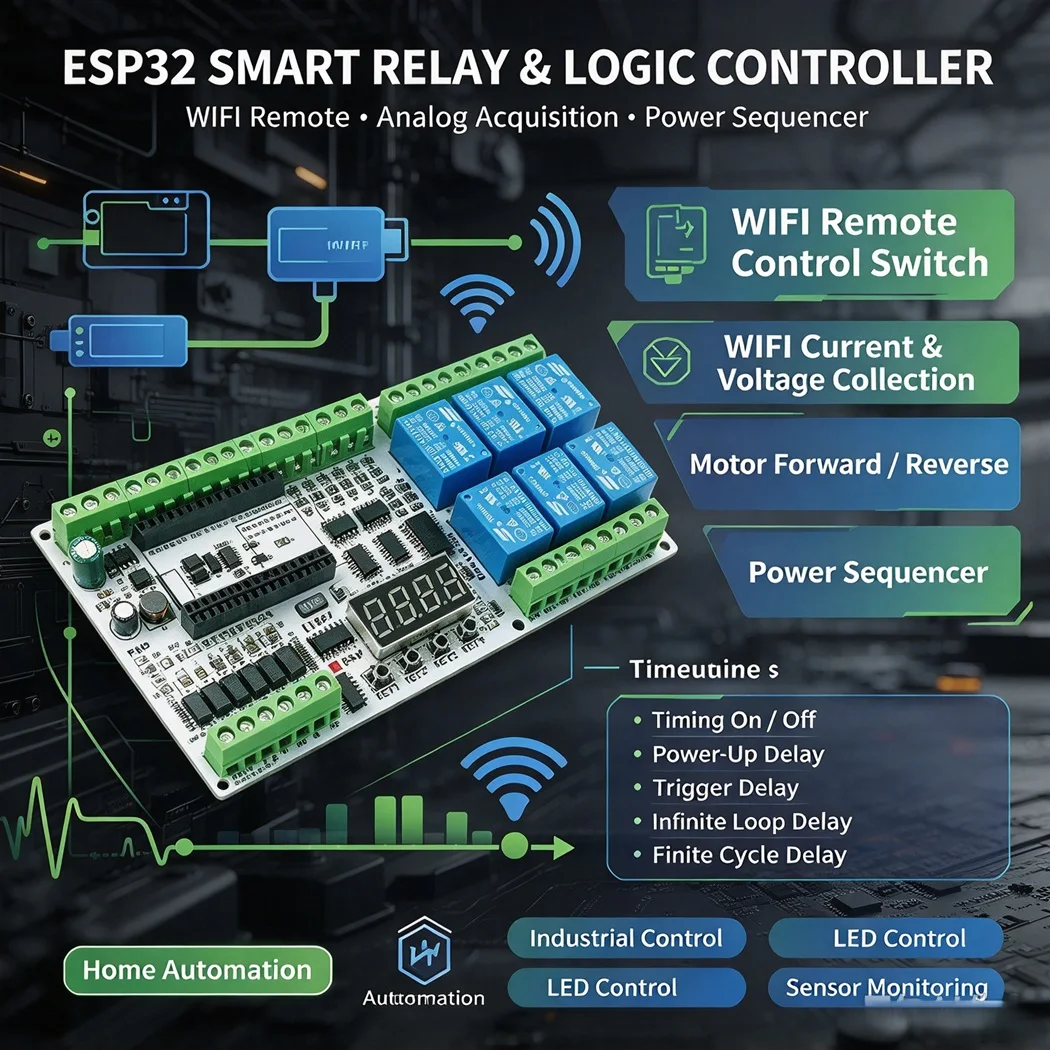ESP32 Module DC12-24V 8CH Relay Darlington RS485 4-20mA 0-10V Analog IO Opto-Isolated WIFI Industrial Control Board