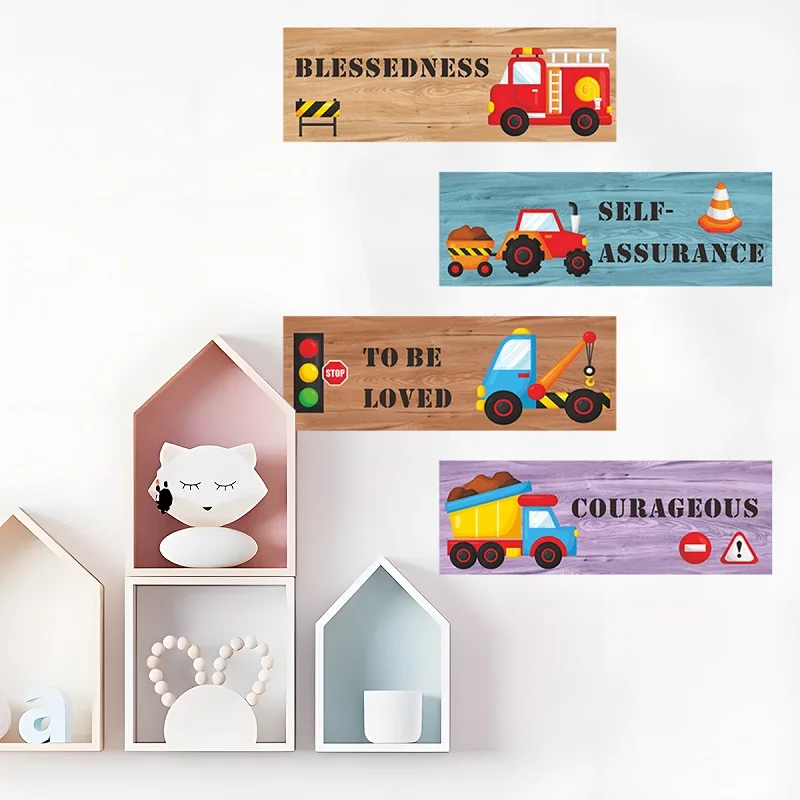 Engineering Car Self Adhesive Wall Sticker English Slogan Blessedness Courageous Self Assurance To Be Loved