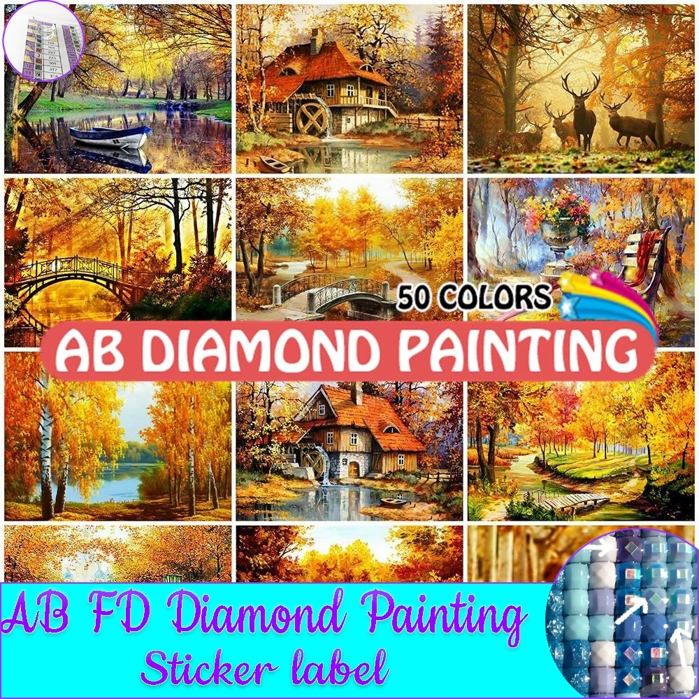 Diamond Painting Autumn Landscape 50 Colors Tree 5D DIY Countryside Scenery Embroidery Rhinestone Art Home Decor