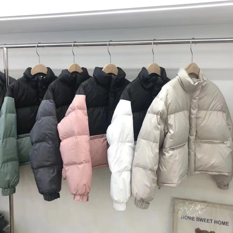 Winter Plus Size Thickened Down Jacket Fashion Y2k Bread Clothes Women New Loose Collar Color-Block Short White Duck Puffer Coat