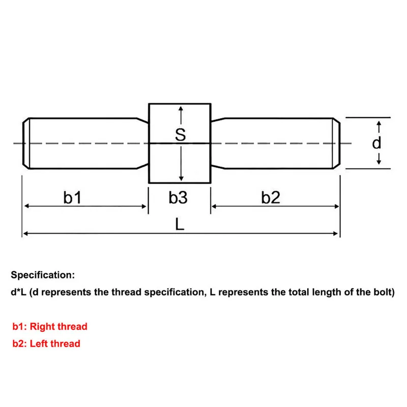 Filettatura sinistra e destra in acciaio inossidabile 304 barra filettata a doppia testa bulloni filettati a doppia estremità M4 M5 M6 M8 M10 M12 M16