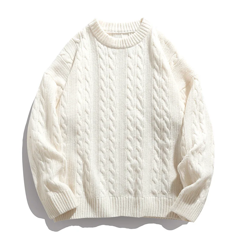 Maglioni treccia grigia per uomo classici O collo maglione lavorato a maglia moda giapponese uomo 2025 nuovo abbigliamento casual invernale
