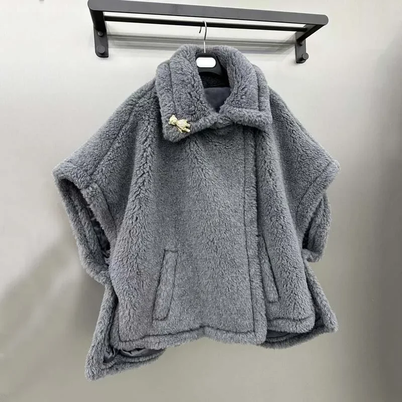 New fashion 2024 new arrival natural real sheep wool clothes short sleeve turn-down collar coat winter women