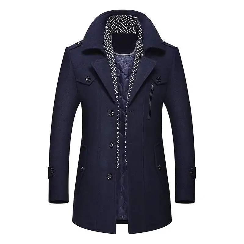 LIBIELIY Winter Men Wool Coats New Fashion Middle Long Scarf Collar Cotton-Padded Thick Warm Woolen Coat Male Trench Coat Overco