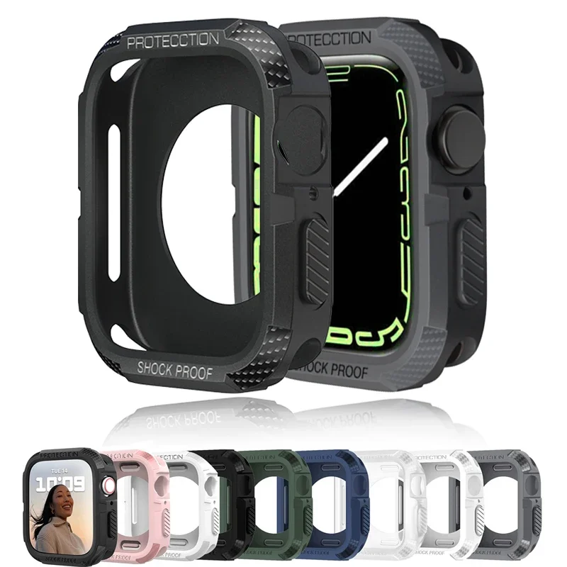 Rugged Case For Apple Watch 44mm 40mm 45mm 41mm 38mm 42mm iWatch 9 8 7 SE6 4 3 Accessorie TPU Shockproof Protector Bumper  Cover