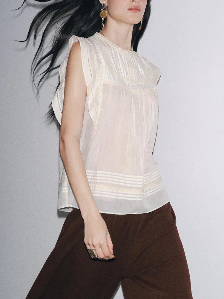 Nueva Cseta sin Mangas con Cuello Redondo y Bordado, Estilo Versátil y Adeazante para Mujer, Estilo Casual para el Traba...