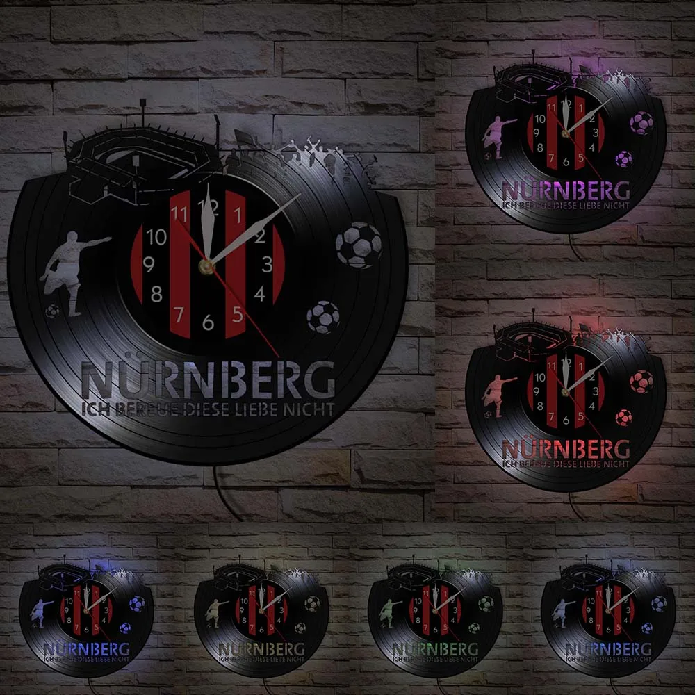 نورنبرغ ملعب كرة القدم مسجل فينيل ساعة حائط مكتب غرفة ديكور دويتشلاند مدينة أفق السفر الفينيل أقراص الحرفية على مدار الساعة #5