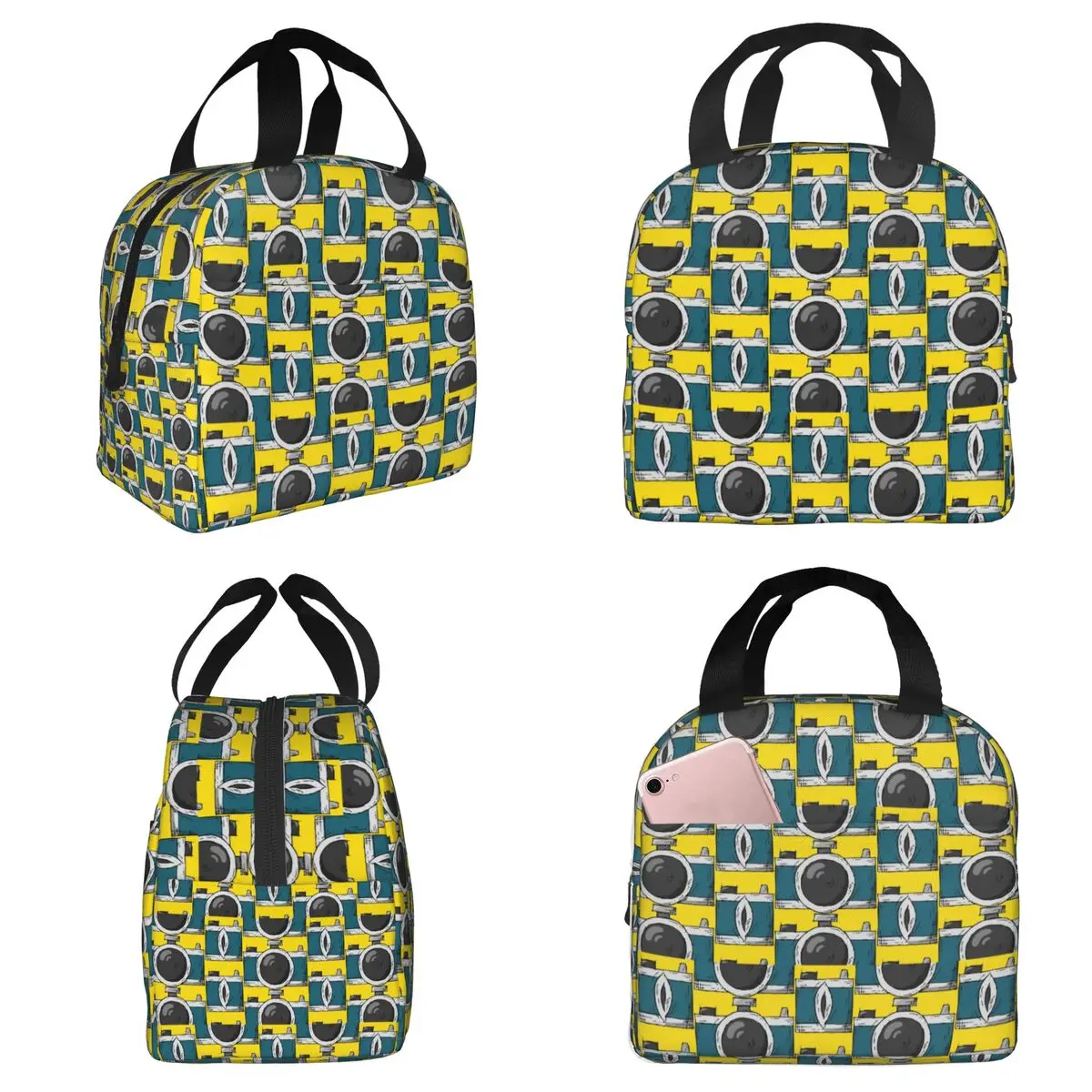 Retro Classic Blue Green Camera Insulated Lunch Bag for Kids School Cooler Thermal Food Box Tote Portable Lunch Boxes Container