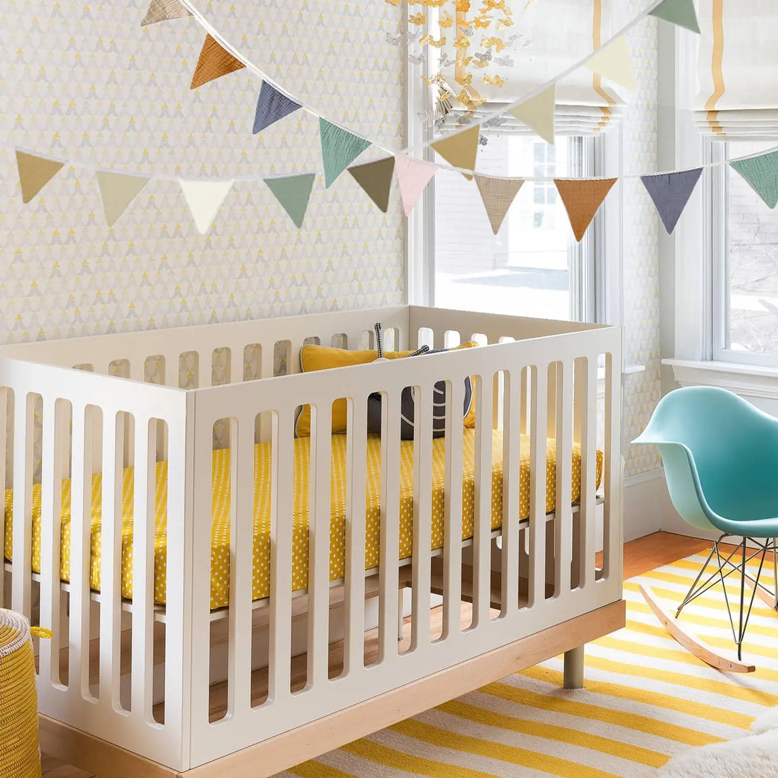 Triangle Bunting Banner Crib Triangle Bunting Flag Kindergarten Hanging Flag Washable Cotton Fabric Triangle Pennant Garlands
