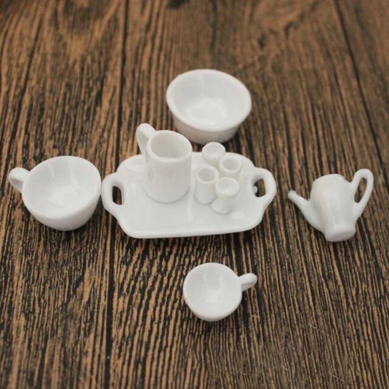 10Pcs/Set Mini White Kitchenware Toys Drink Cups Dish Water Cup And Plate Tableware Miniatures DIY Pretend Play Toys