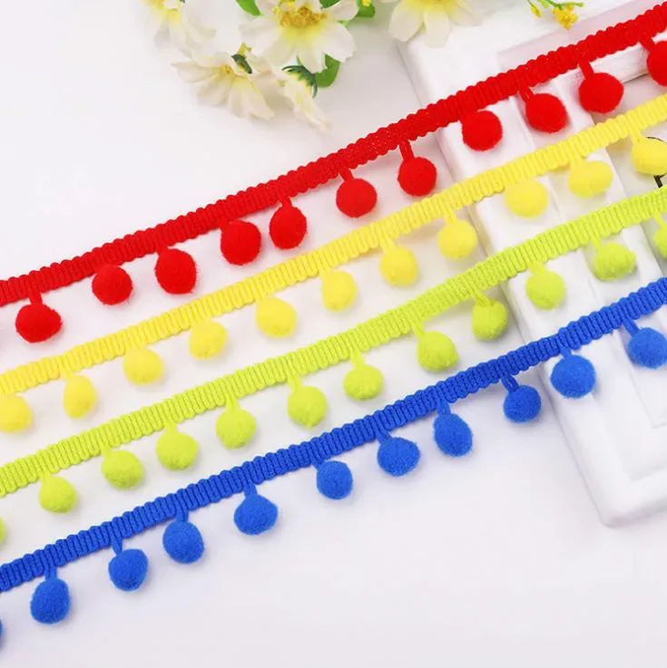 20Yard/Lot Multicolor 1.2CM Plush Ball Lace Trim Clothing Curtain Dress Tablecloth Pompom Tassel Ribbon Accessories