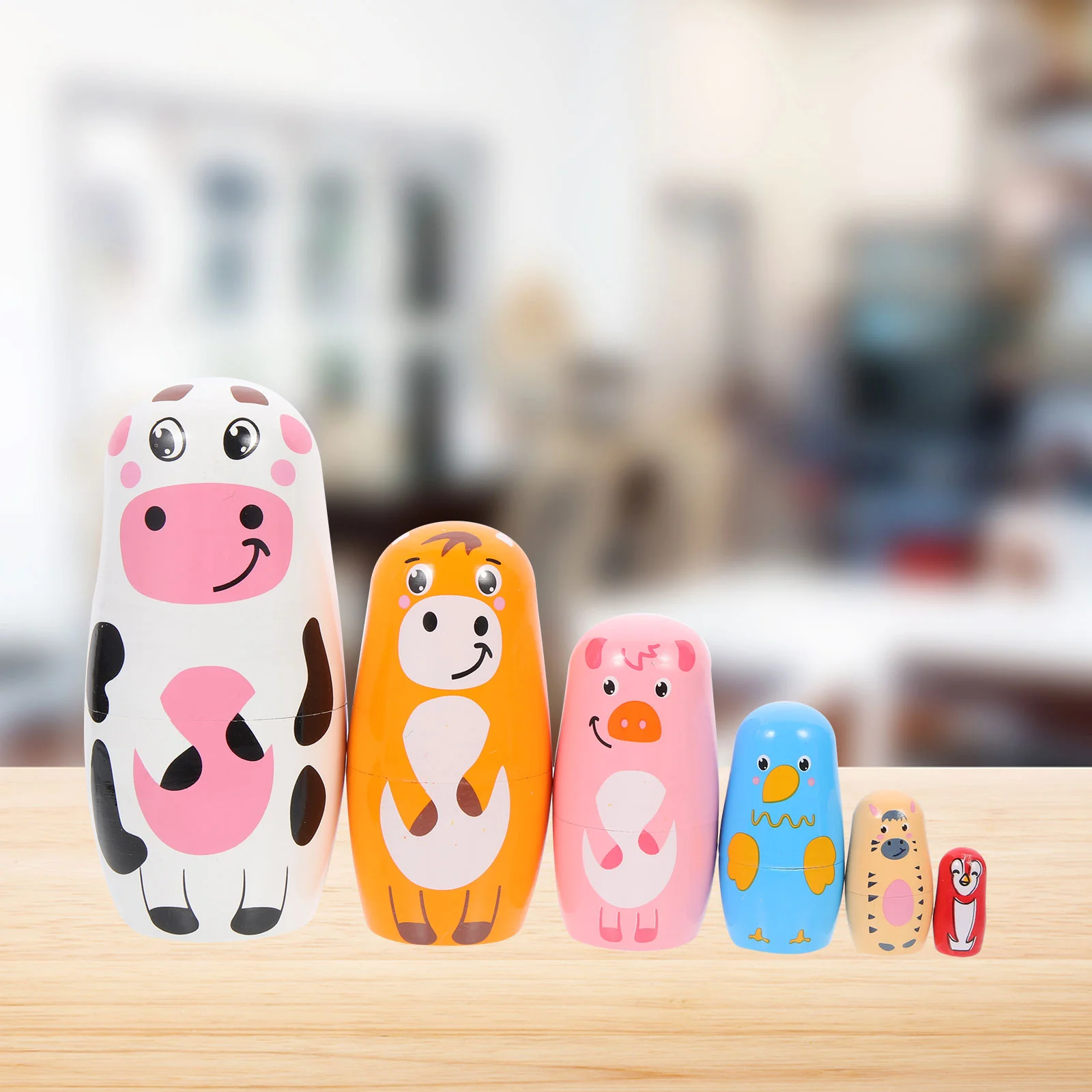 Cow Toys Matryoshka Decor Russian Stacking Wood Matryoshkas for Kids Wooden Dolls