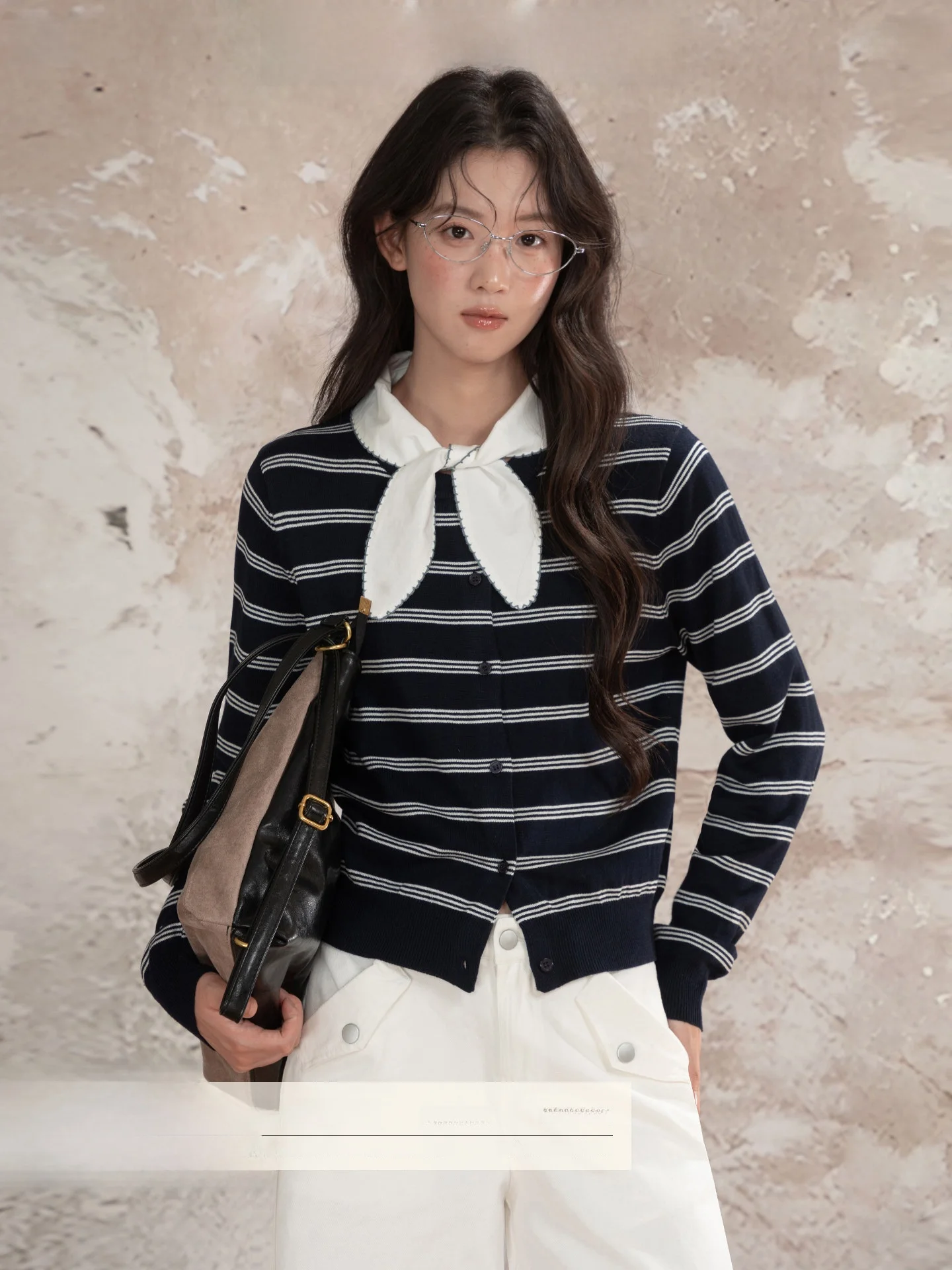 

Loveheynew Color Blo Striped Tie Ne Long Sve Knitted Open Cardigan Women's Loose Casual Design Top for Autumn