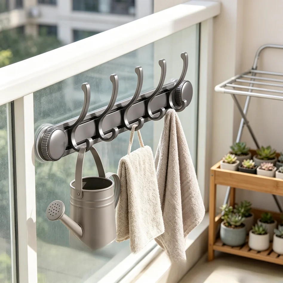 Kitchen Bathroom Door Hooks, Aluminum Suction Cup Type, No Drilling Installation