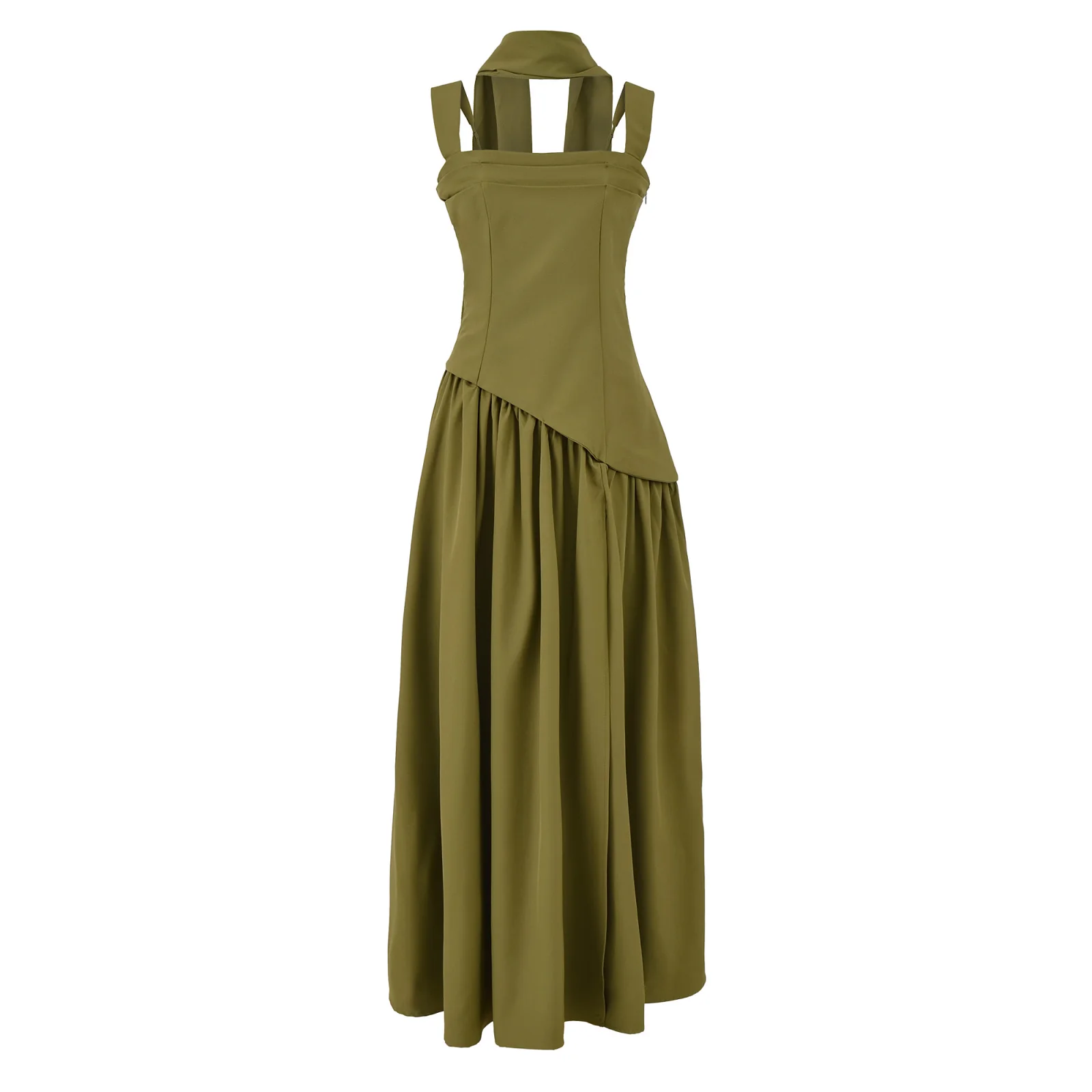 YENKYE Sexy fente élégante avec écharpe fronde robes de soirée femmes à lacets pansement dos ajusté et Robe évasée dos vert Robe d'été