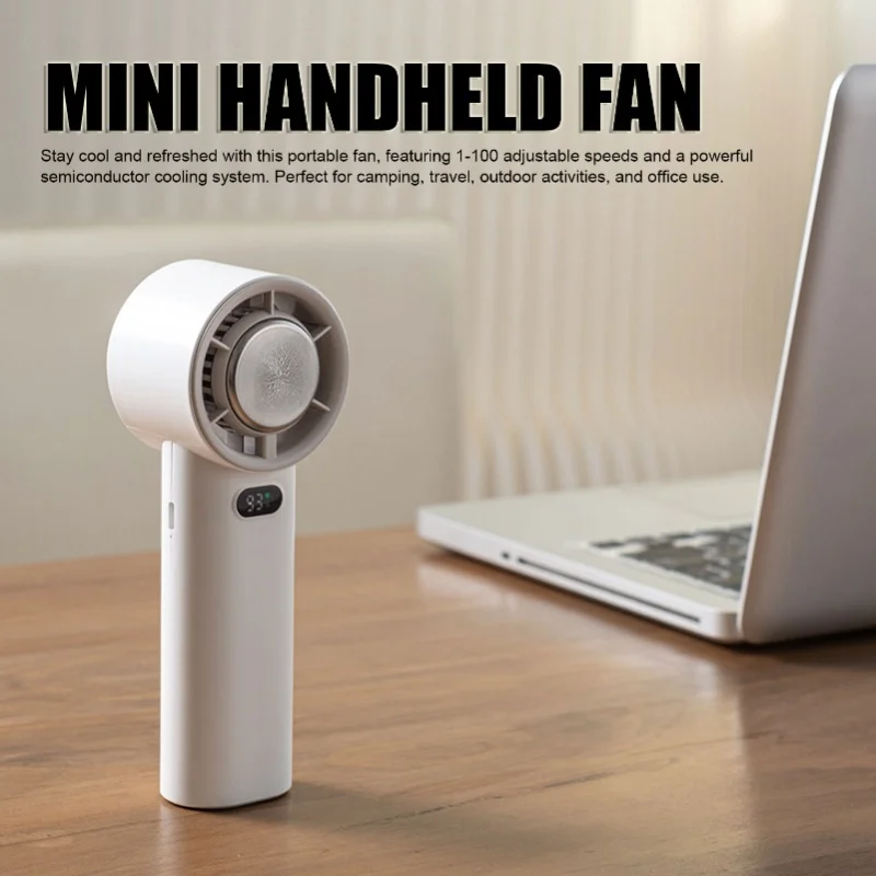 Portable Mini USB Rechargeable Semiconductor High Speed 3600mAh Handheld Small Personal Fan For Camping Travel Office White