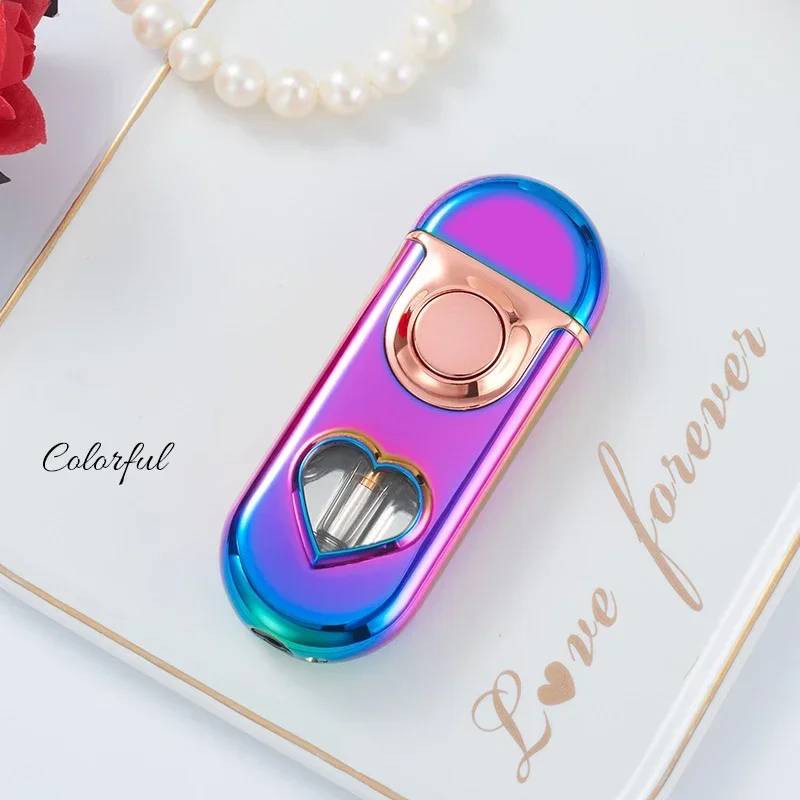 Love Heart Inflation Lighter Metal Grinding Wheel Ignition Butane Gas Lighter Personalized High End Gift Cigarette Accessories