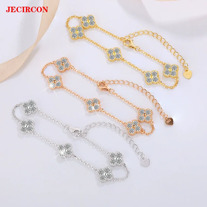 

JECIRCON S925 Sterling Silver Bracelet for Women Full 3mm Moissanite Diamond Flower Design Luxury Fashion Sparkling Fine Jewelry