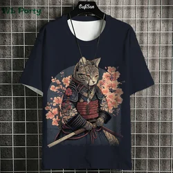 Samurai Cat Graphic T-Shirt Short Sleeve Tee T-Shirts for Men Cat Print Clothes Men 3D Print Men's Summer Clothes Mens Clothing