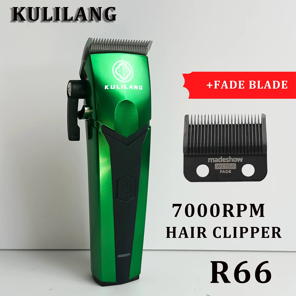 2024 NEW Madeshow KULILANG R66 Green Professional Electric Wireless Hair Clipper Titanium Blade Men Trimmer Customize for Barber