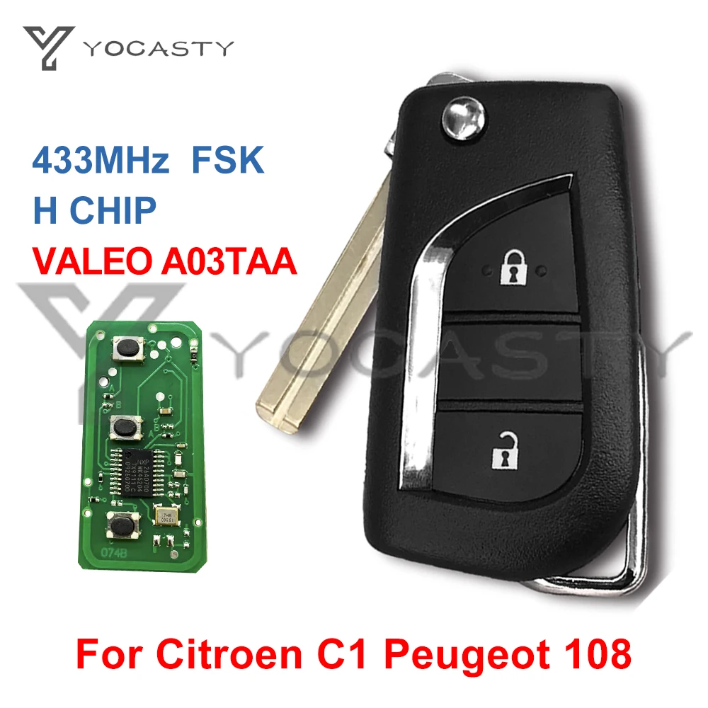 

Yocпластика, 2 кнопки, флип-брелок для Peugeot 108 для Citroen C1 H Chip, 433 МГц