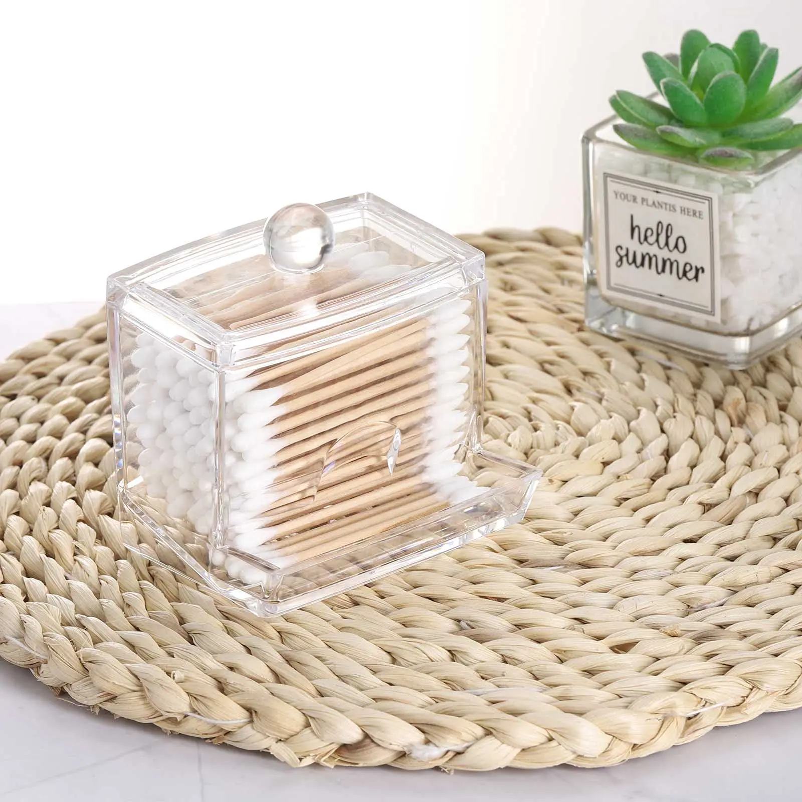 Cotton Swab Pads Holder, Cotton Buds Ball Dispenser, Bathroom Containers Canister Organizer, Clear Apothecary Jar for Storage