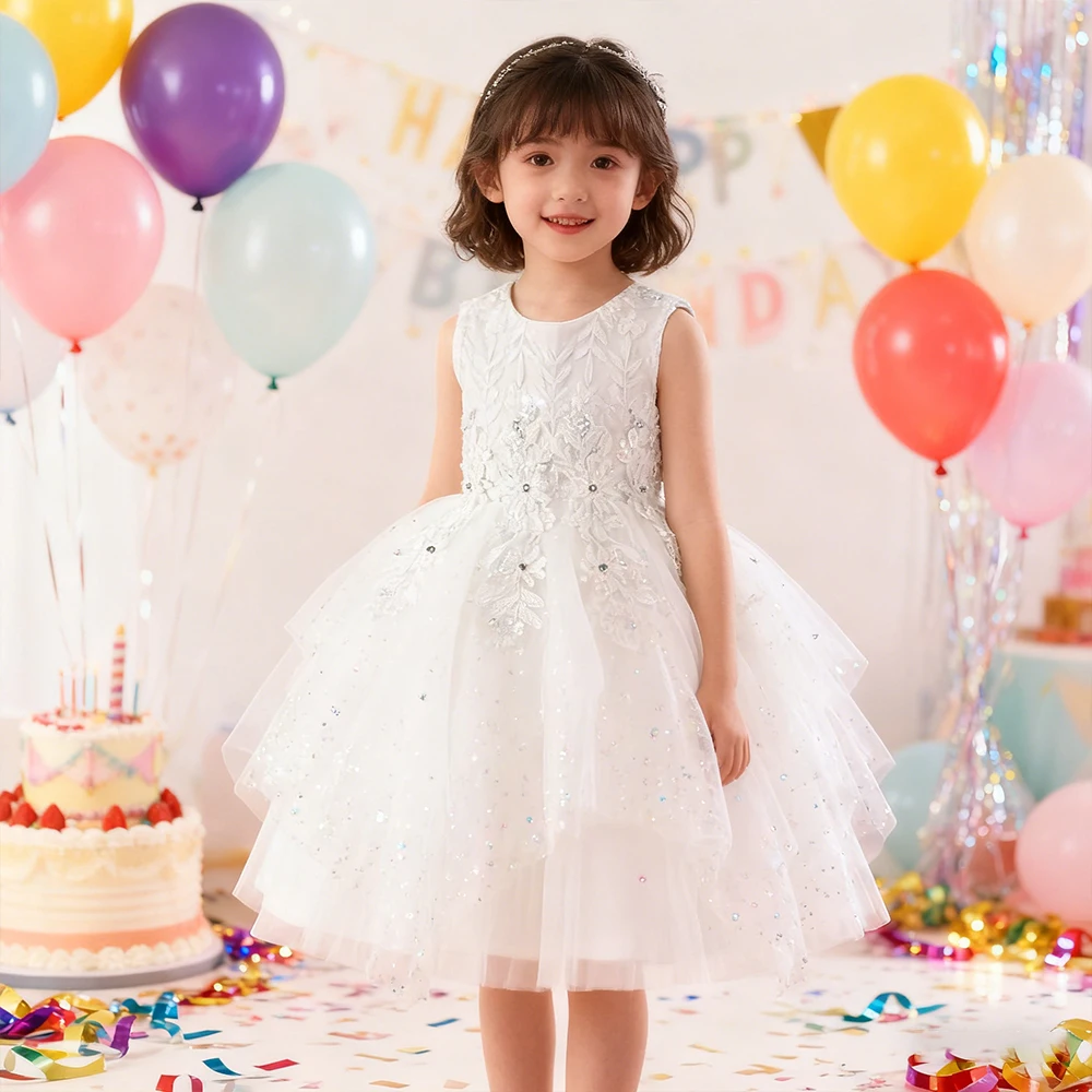 

Girls Party Birthday Dress Baptismal White Dress Weddings Flower Girl Princess Dress Children's First Communion Formal Costume