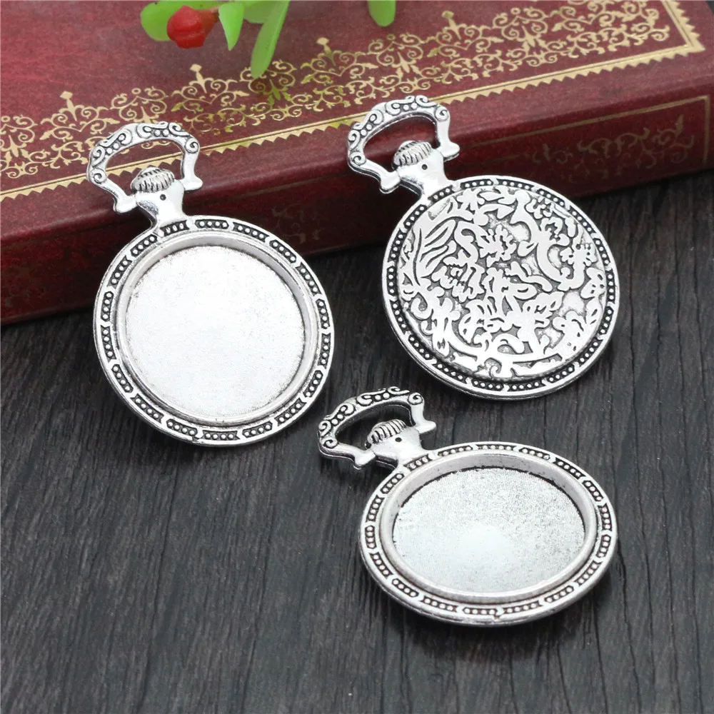 5pcs 20mm 내부 크기 블랙 청동 골동품 실버 도금 5 색 카보 숑 자료 설정 매력 펜던트