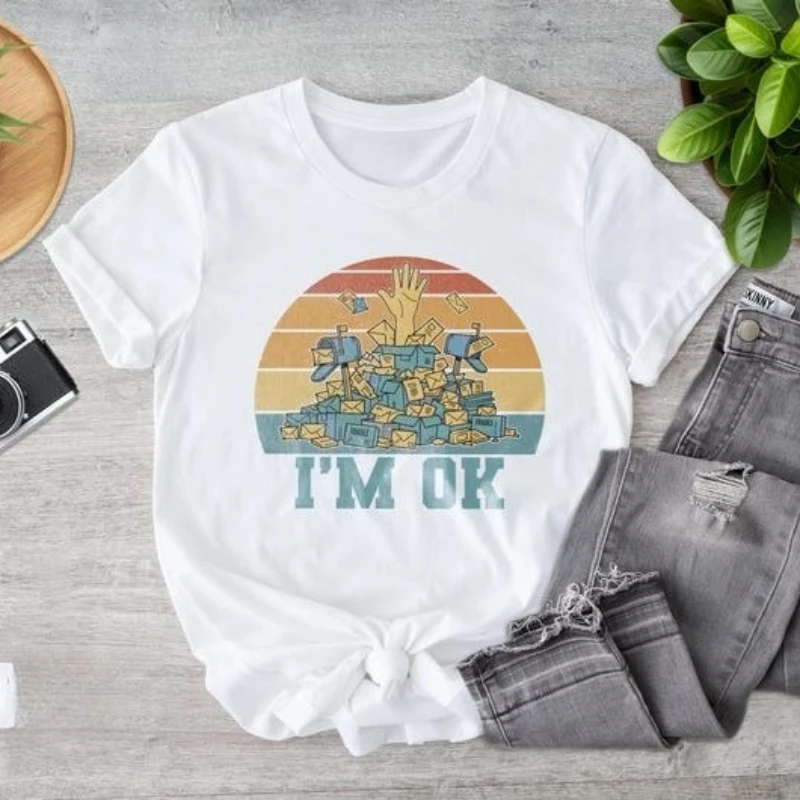 Postal Worker Shirt Funny I'm OK Postman Cotton T-Shirt Retro Mail Carrier Gift All Seasons Casual Soft Comfortable Funny Tops
