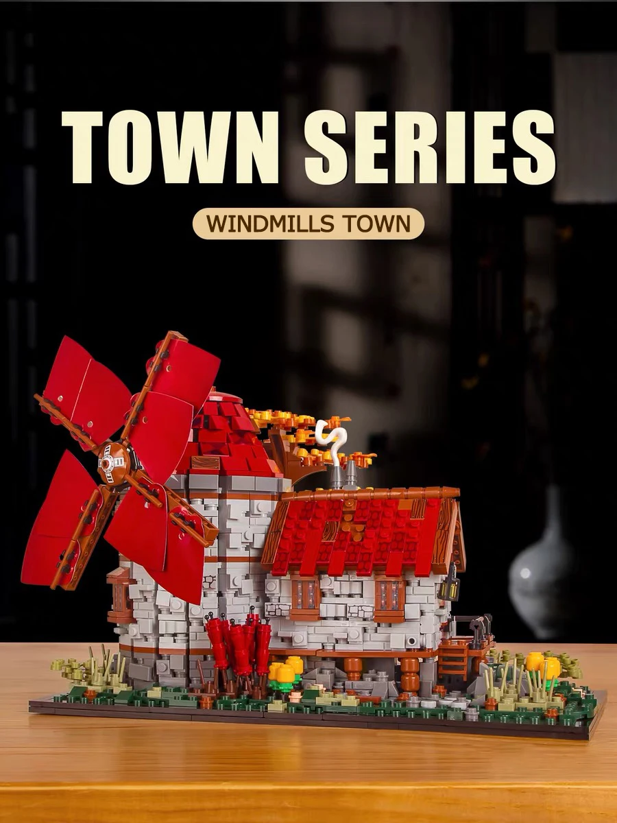 

Street View Series Medieval Windmills Town Buliding Block Bricks City European Century Architecture Model Toys For Kid Gift MOC