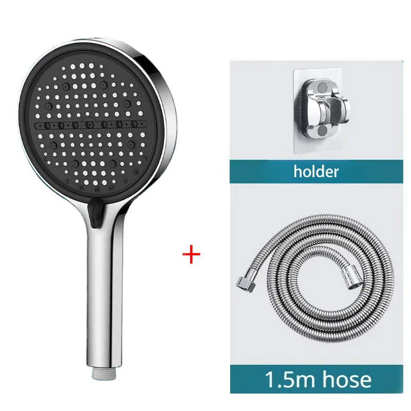 3pcs Bathroom Shower Head Silver 8 Gear Adjustable High Pressure Water Saving Shower Stop Switch with Hose and Holder Bathroom