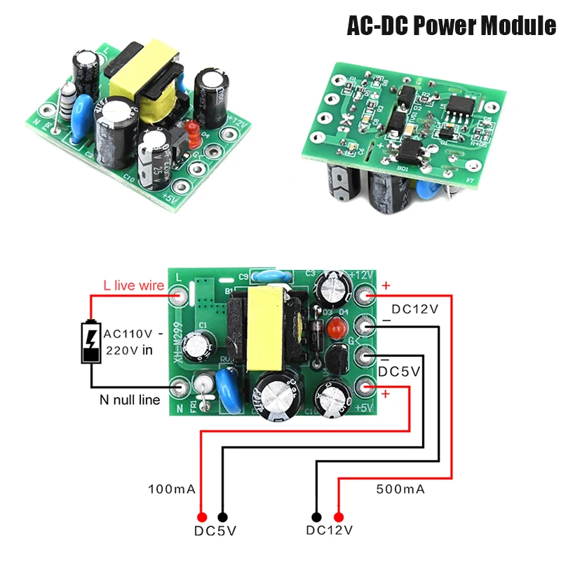 1pc Mini AC-DC Converter AC 110V 220V To DC 12V 0.2A+5V Module Board